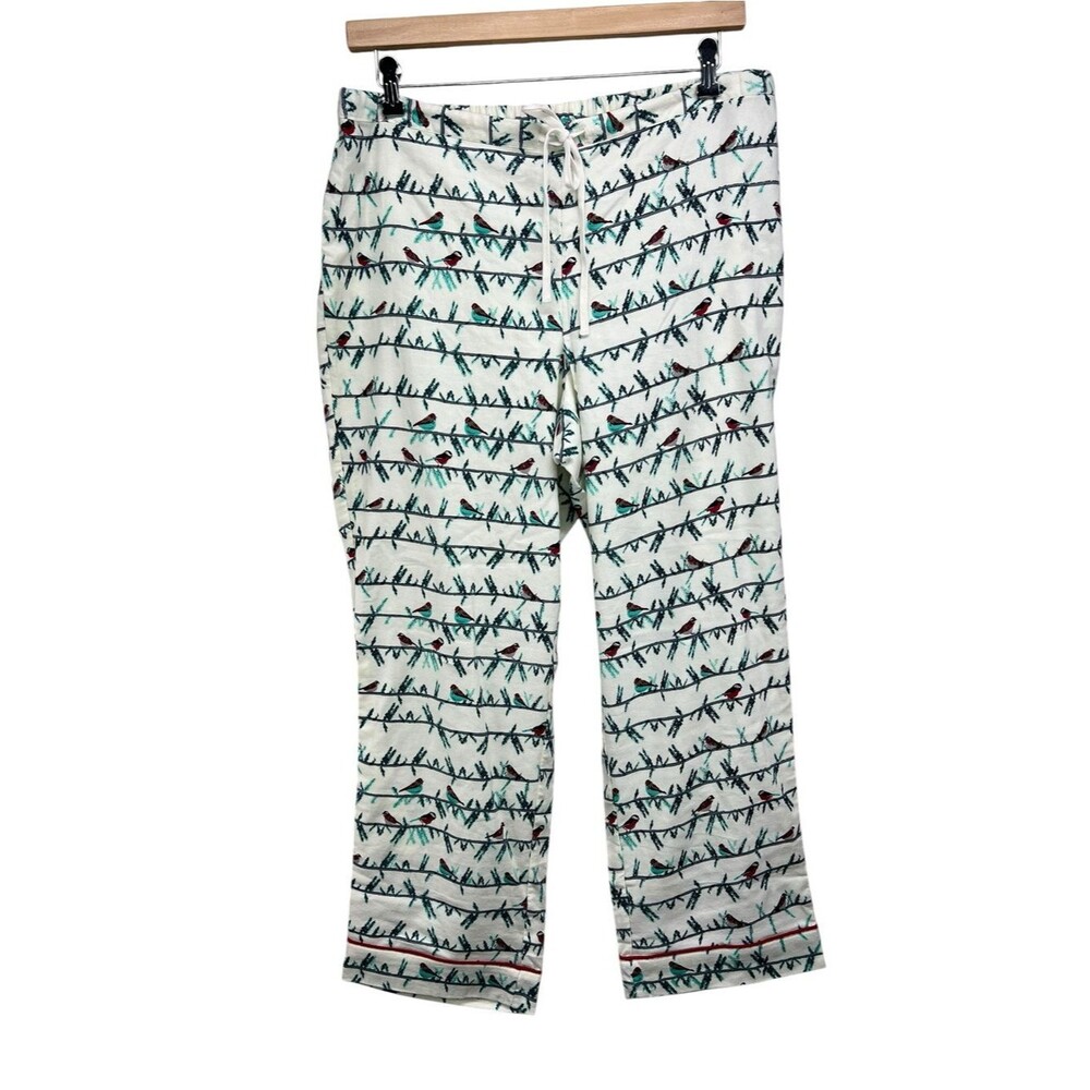 Talbots Cotton Flannel Festive Birds on a Wire Print Pajama Pants Womens 1X